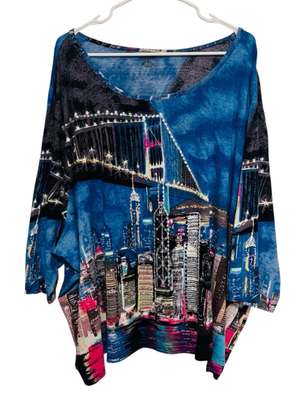Liz & Me Catherine’s Skyline City Top Women’s 4X Blue Sequin 3/4 Sleeve Stretch